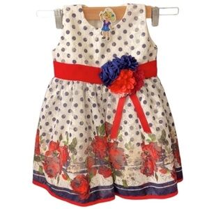 Archana Girls 18 Months White Floral Polka Dot Layered Dress NWT
